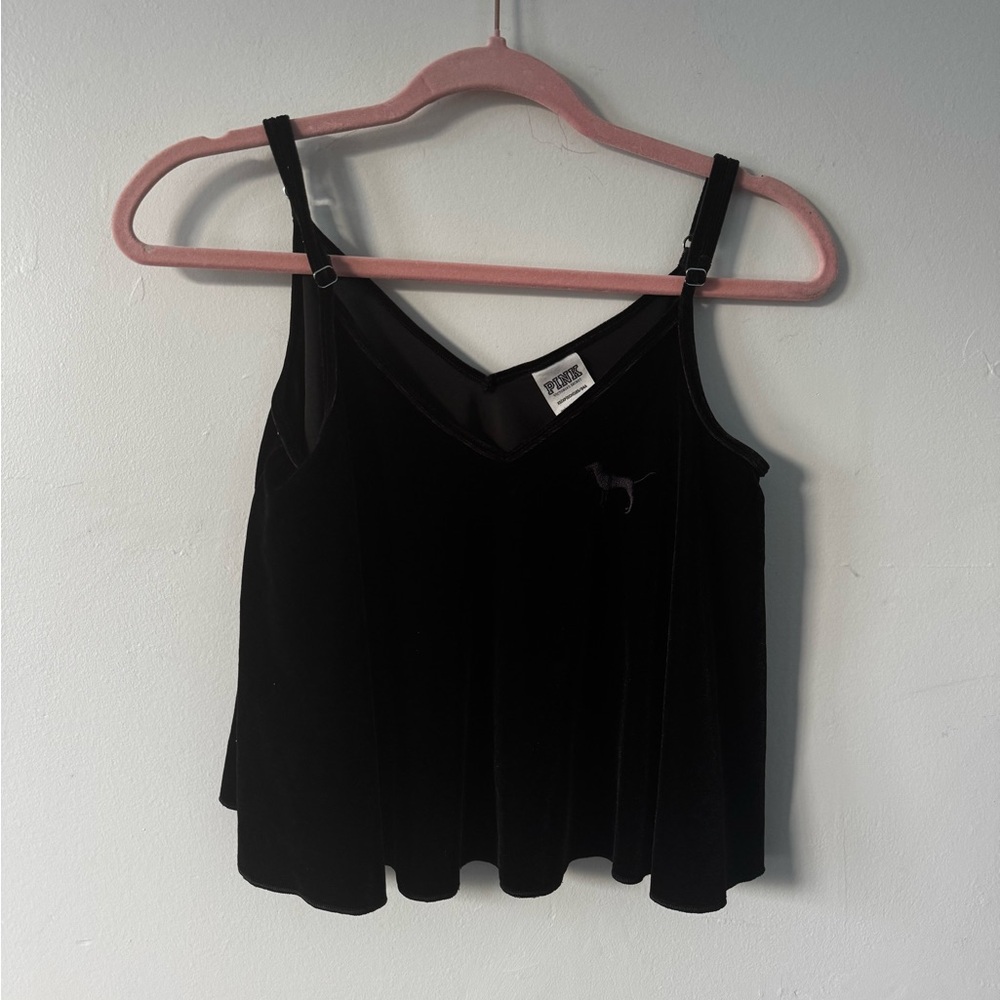 Victoria's Secret Pink Black Velvet Camisole, XS, Cropped style
